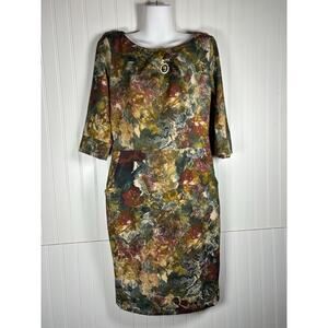 VTG GRIKMOON Floral Women’s 3/4 sleeve pocket dress Sz 40/M.L knee length￼